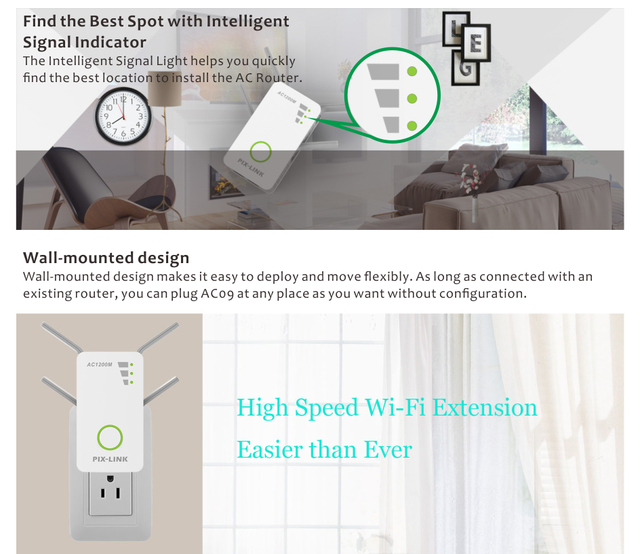 Router wzmacniacz sygnału Wi-Fi Pixlink 1200Mbps, dwuzakresowy 2.4/5GHz, bezprzewodowy repeater zasięgu w domu - Wianko - 5