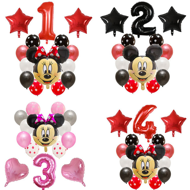 Dekoracyjne balony urodzinowe Myszka Miki, lateksowa folia, Happy Birthday, kształt liczb, Mickey i Minnie, 14 szt - Wianko - 1