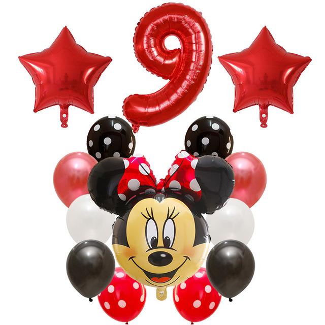 Dekoracyjne balony urodzinowe Myszka Miki, lateksowa folia, Happy Birthday, kształt liczb, Mickey i Minnie, 14 szt - Wianko - 10