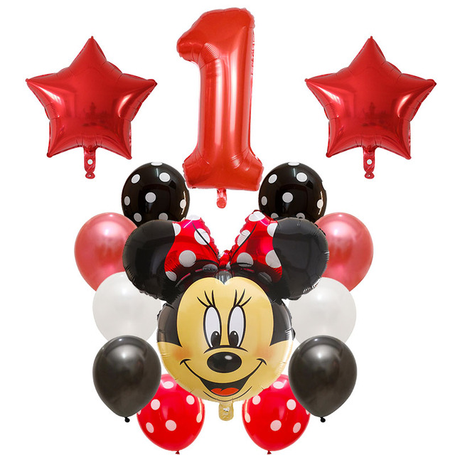 Dekoracyjne balony urodzinowe Myszka Miki, lateksowa folia, Happy Birthday, kształt liczb, Mickey i Minnie, 14 szt - Wianko - 2