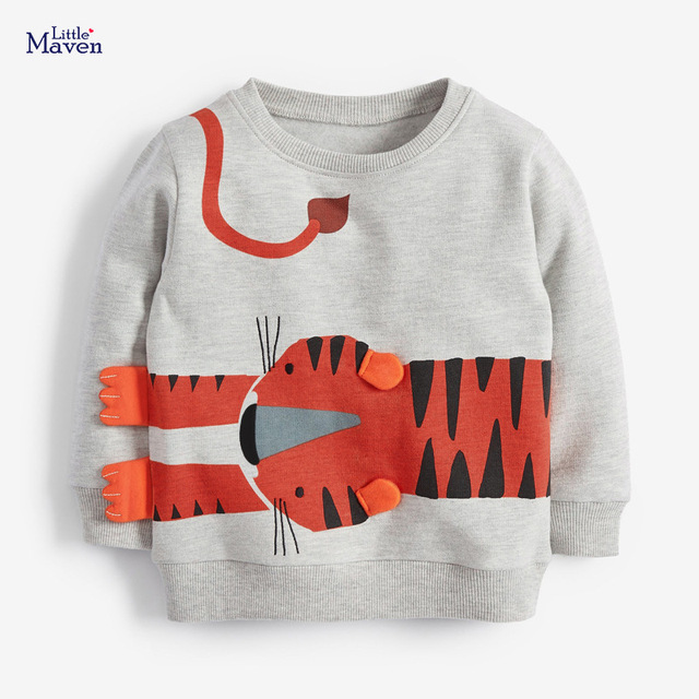 Bluza z kapturem dla dziewczynki 2-7 lat Little Maven jesień/bawełna/aplikacja ze szarym tygrysem - Wianko - 3