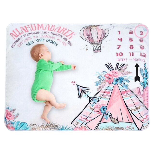 Zestaw do fotografii Milestone dla noworodka - kocyk i rożek dla dziecka od miesiąca - wzory kreskówkowe - Wianko - 9