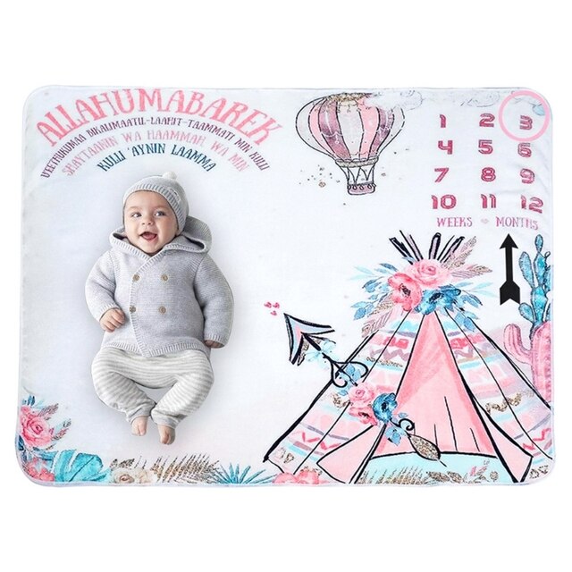 Zestaw do fotografii Milestone dla noworodka - kocyk i rożek dla dziecka od miesiąca - wzory kreskówkowe - Wianko - 4