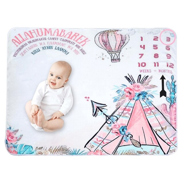 Zestaw do fotografii Milestone dla noworodka - kocyk i rożek dla dziecka od miesiąca - wzory kreskówkowe - Wianko - 1