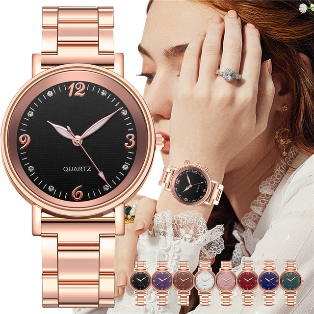 Kobiety zegarek kwarcowy różowe złoto ze stali nierdzewnej z luminowanymi wskazówkami - Relogio Feminino - Wianko - 1