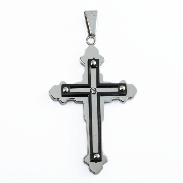 Wisiorek punkowy wykonany ze stali z krzyżykiem w złotym i srebrnym kolorze, modlitwą Jezusa - Wianko - 3