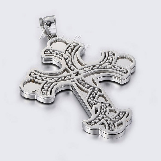 Wisiorek punkowy wykonany ze stali z krzyżykiem w złotym i srebrnym kolorze, modlitwą Jezusa - Wianko - 6
