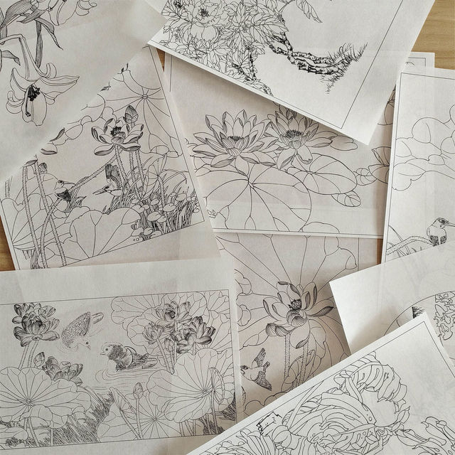 Papier do malowania rękopisowy chiński - linia, kwiat, ptak, zwierzęta - Wianko - 3