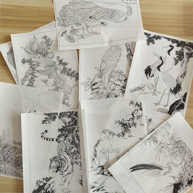 Papier do malowania rękopisowy chiński - linia, kwiat, ptak, zwierzęta - Wianko - 5