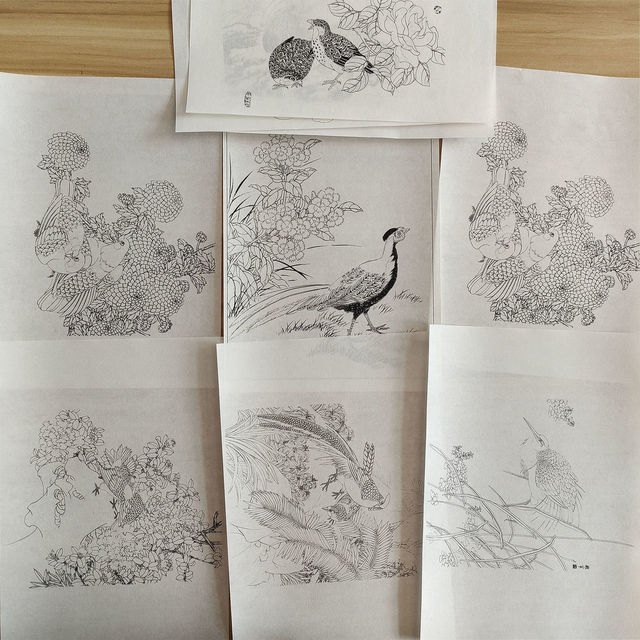 Papier do malowania rękopisowy chiński - linia, kwiat, ptak, zwierzęta - Wianko - 1