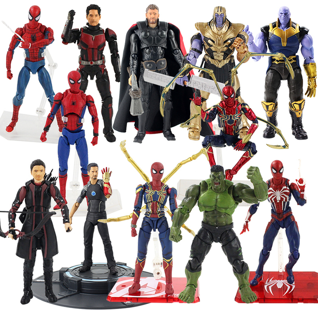 Figurka Spiderman, Thanos, Hulk, Thor, Antman, Hawkeye i Iron Man z filmu Wojna bez granic w serii Marvel SHF - Wianko - 1