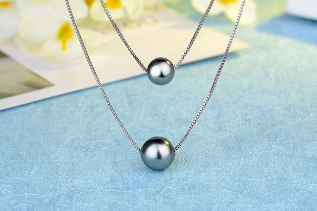 Naszyjnik z dwiema perłami i kryształem z srebra 925 dla kobiet - Wianko - 9