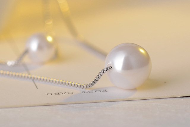 Naszyjnik z dwiema perłami i kryształem z srebra 925 dla kobiet - Wianko - 3