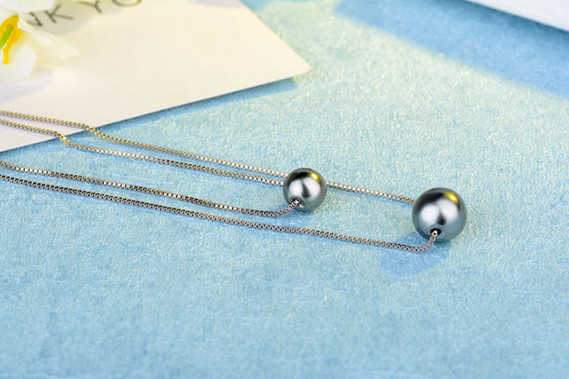 Naszyjnik z dwiema perłami i kryształem z srebra 925 dla kobiet - Wianko - 10