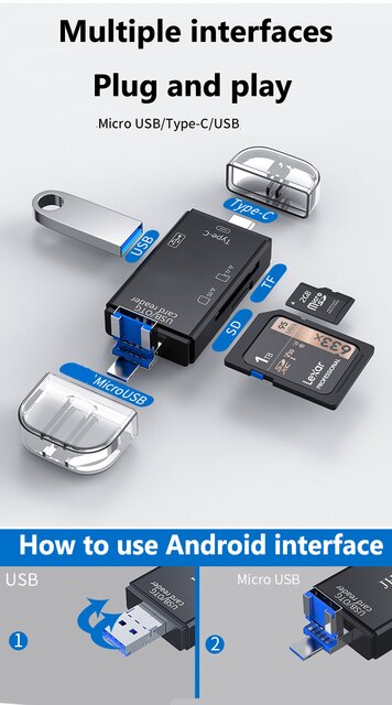 OTG type-c czytnik kart 6 w 1 Micro USB 2.0 do Micro SD TF Adapter dla Macbook, Laptopa, PC, Huawei i Android - Wianko - 1