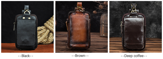 Męska skórzana saszetka casualowego wzoru vintage z małą torbą nerka, zaczepem, pasem biodrowym i miejscem na telefon (1609) - Wianko - 15