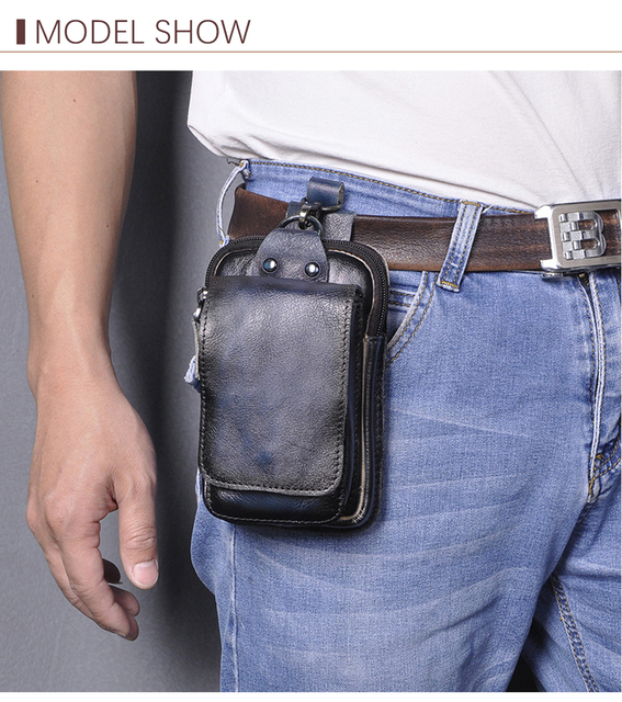 Męska skórzana saszetka casualowego wzoru vintage z małą torbą nerka, zaczepem, pasem biodrowym i miejscem na telefon (1609) - Wianko - 16