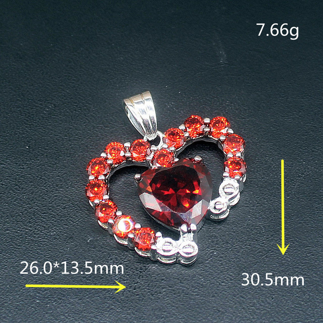 Naszyjnik srebrny w kształcie serca z czerwonym granatem - Biżuteria Hermosa 20214814 - Wianko - 1