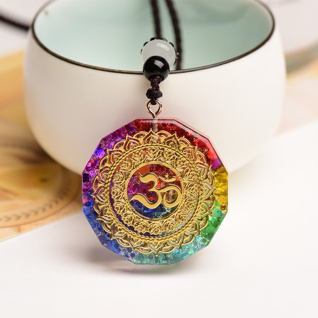 Naszyjnik z wisiorkiem Orgonit do uzdrawiania energetycznego Chakr i medytacji - miedź, symbol Om, biżuteria Handmade - Wianko - 1