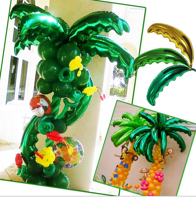 Balony foliowe drzewo kokosowe liście 36 cali, wino żółte piłka 10 cali - idealne na urodziny, wesele i dekorację palmowych akcentów w stylu dżungli, z aluminium Globos - Wianko - 2