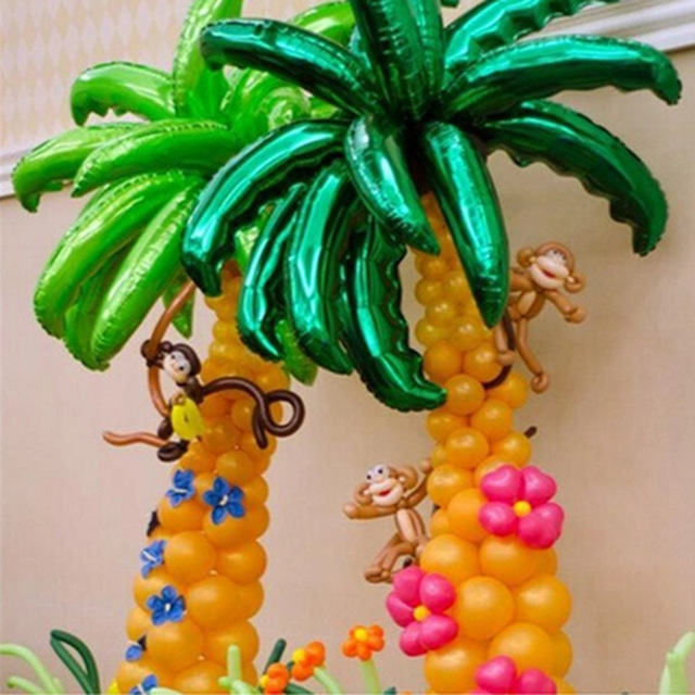 Balony foliowe drzewo kokosowe liście 36 cali, wino żółte piłka 10 cali - idealne na urodziny, wesele i dekorację palmowych akcentów w stylu dżungli, z aluminium Globos - Wianko - 1