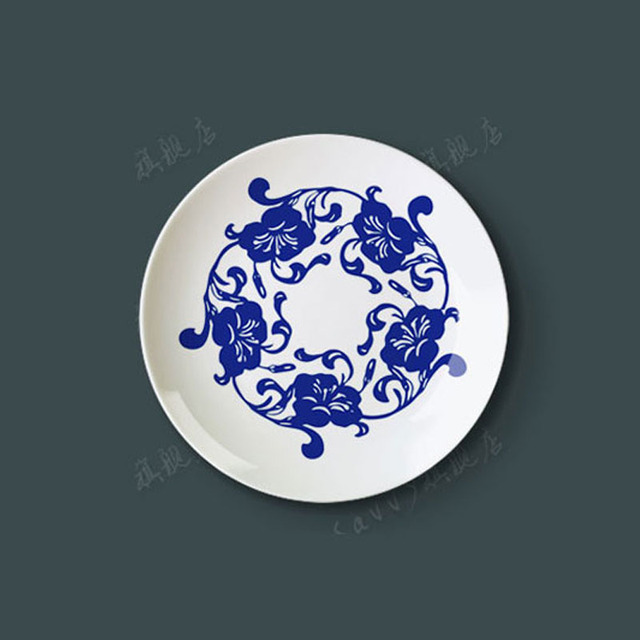 Porcelanowe talerze dekoracyjne w stylu chińskim, niebiesko-białe połączenie - Wianko - 5