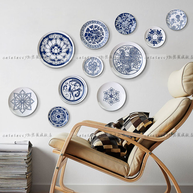 Porcelanowe talerze dekoracyjne w stylu chińskim, niebiesko-białe połączenie - Wianko - 2