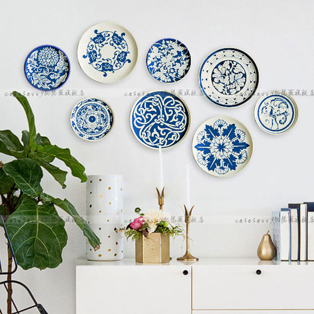 Porcelanowe talerze dekoracyjne w stylu chińskim, niebiesko-białe połączenie - Wianko - 3