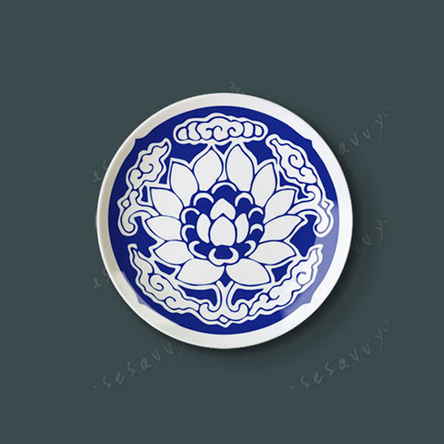 Porcelanowe talerze dekoracyjne w stylu chińskim, niebiesko-białe połączenie - Wianko - 6
