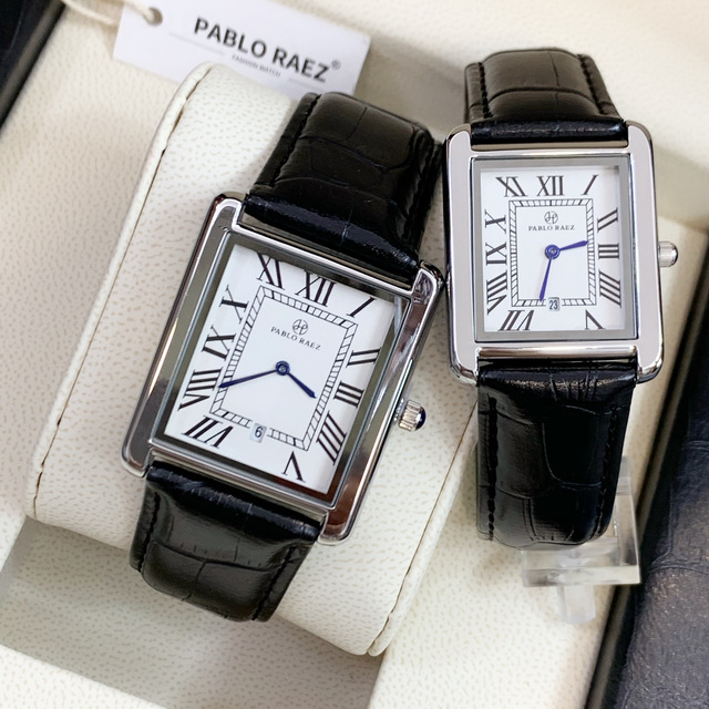 Zegarek PABLO RAEZ luksusowy, skórzany, kwadratowy, para, zegar unisex - prezent dla zakochanych - Wianko - 1