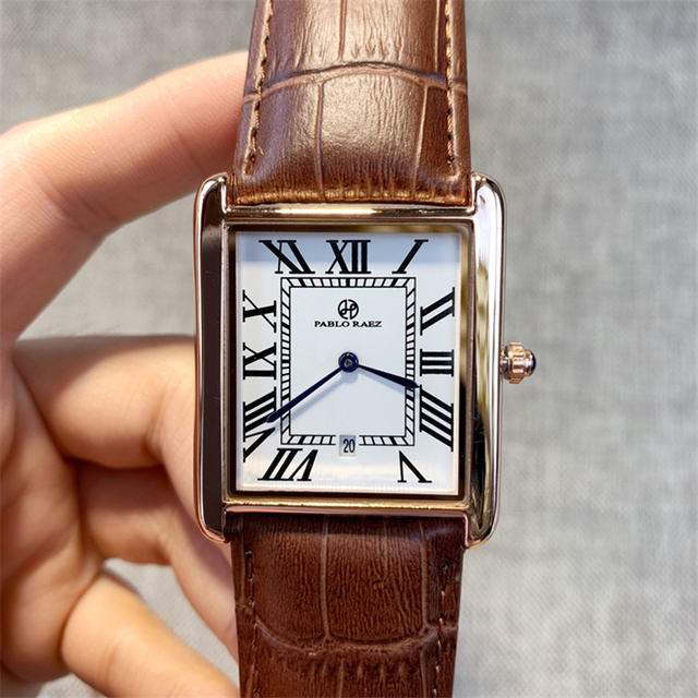 Zegarek PABLO RAEZ luksusowy, skórzany, kwadratowy, para, zegar unisex - prezent dla zakochanych - Wianko - 27