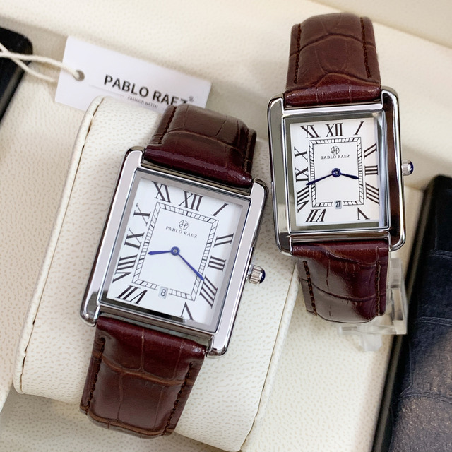 Zegarek PABLO RAEZ luksusowy, skórzany, kwadratowy, para, zegar unisex - prezent dla zakochanych - Wianko - 2