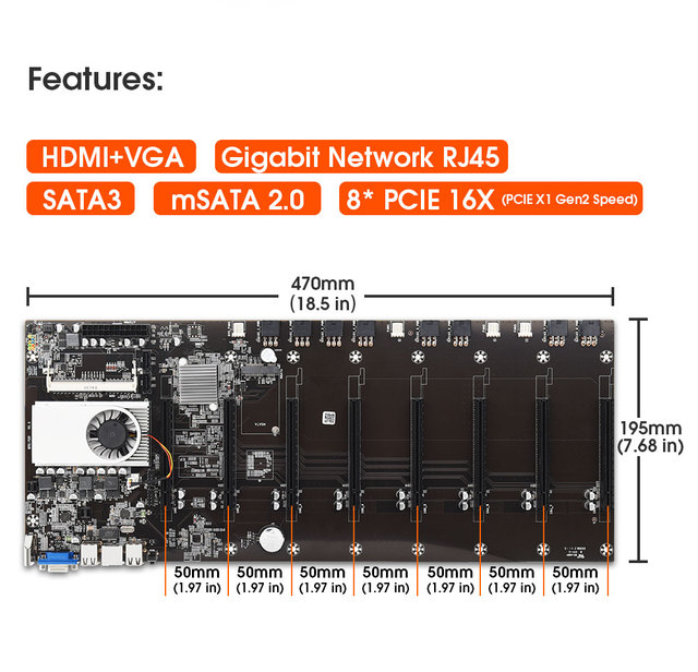 Płyta główna z CPU 1037U, chipsetem HM77, obsługą VGA, HDMI i 8-GPU - idealna do kryptowalutowego kopania BTC - Wianko - 2