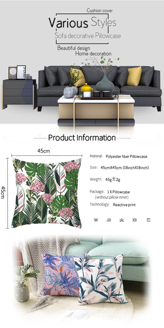 Poszewka na poduszkę w stylu tropikalnym z roślinnym wzorem - Wianko - 12