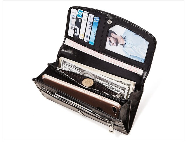 Portfel kopertówka KAVIS RFID dla kobiet, skóra bydlęca, w dłuższym stylu, zacisk na telefon, torba na monety, torebka dla pań, dziewczyny, Handy - Wianko - 19