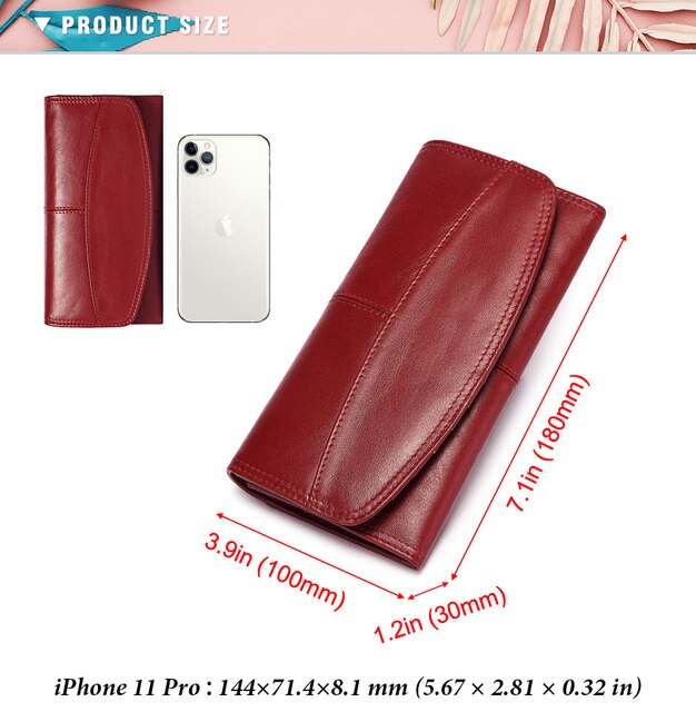 Portfel kopertówka KAVIS RFID dla kobiet, skóra bydlęca, w dłuższym stylu, zacisk na telefon, torba na monety, torebka dla pań, dziewczyny, Handy - Wianko - 3