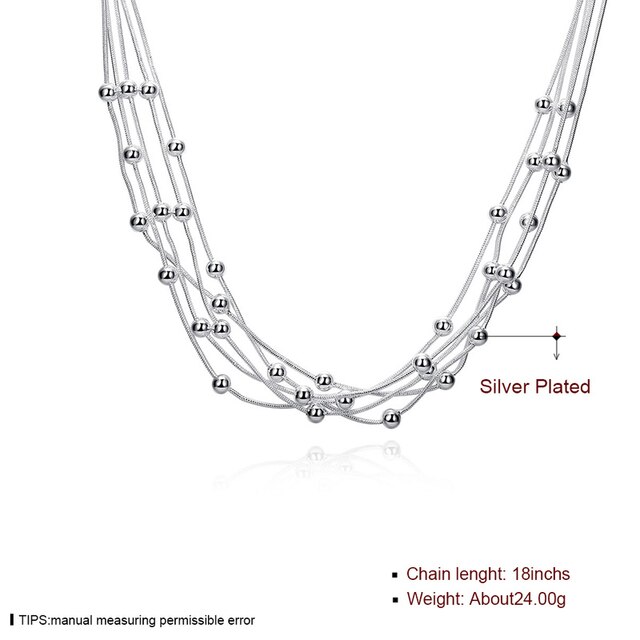 Nowość! Klasyczny naszyjnik łańcuszkowy srebrny z pięcioma koralikowymi bransoletkami - biżuteria świąteczna wyższej jakości - Wianko - 1