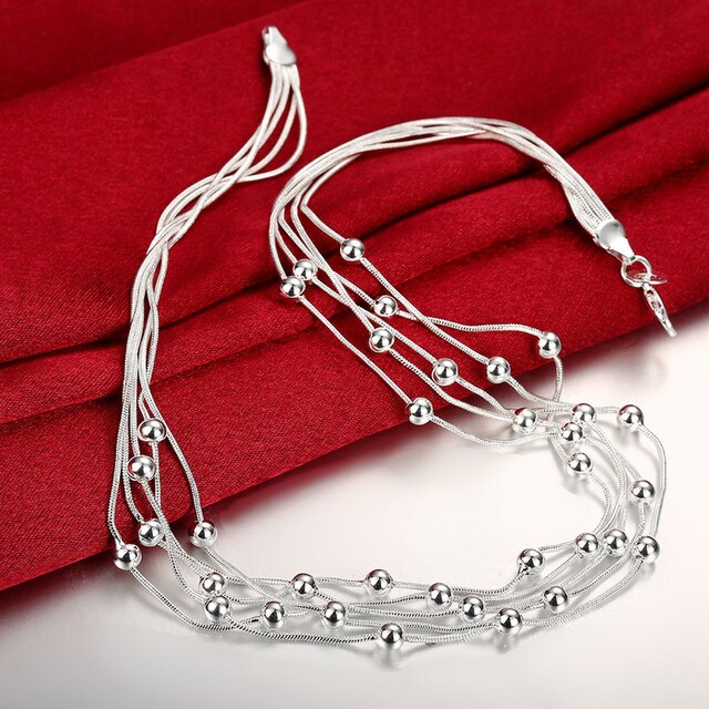 Nowość! Klasyczny naszyjnik łańcuszkowy srebrny z pięcioma koralikowymi bransoletkami - biżuteria świąteczna wyższej jakości - Wianko - 5