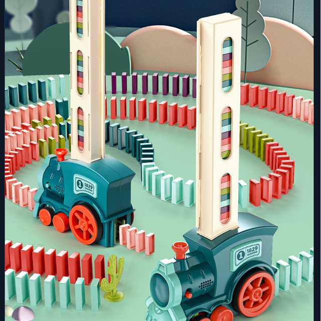 Domino pociąg elektryczny dla dzieci - zestaw 60 sztuk z dźwiękiem, światłem i automatycznym wydaniem licencji - zabawka edukacyjna DIY - Wianko - 9