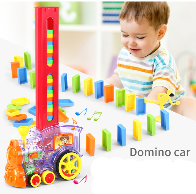 Domino pociąg elektryczny dla dzieci - zestaw 60 sztuk z dźwiękiem, światłem i automatycznym wydaniem licencji - zabawka edukacyjna DIY - Wianko - 3