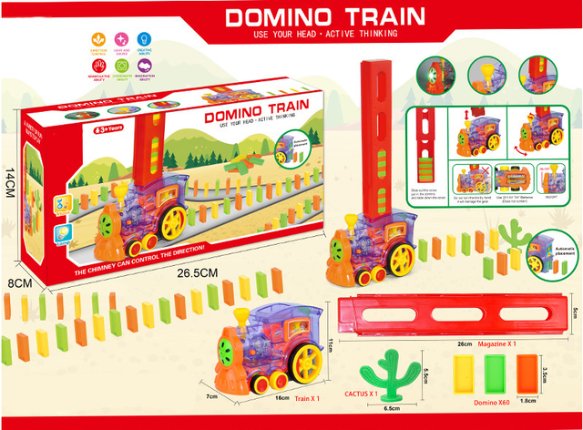 Domino pociąg elektryczny dla dzieci - zestaw 60 sztuk z dźwiękiem, światłem i automatycznym wydaniem licencji - zabawka edukacyjna DIY - Wianko - 2