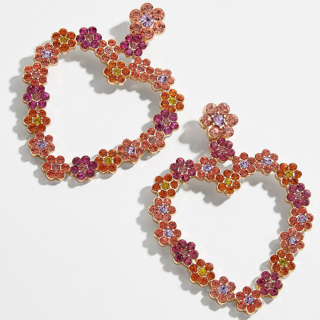 Kolczyki wiszące kolorowe z kryształowym sercem, długie, duże, biżuteria dla kobiet - czerwono-zielone - Wianko - 6