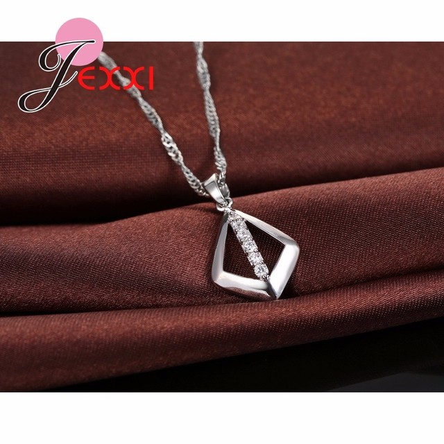Zestaw biżuterii ślubnej geometryczny z naszyjnikiem i kolczykami, wykonany ze srebra 925 Sterling, ozdobiony kryształami AAA, idealny na rocznicę - Wianko - 3