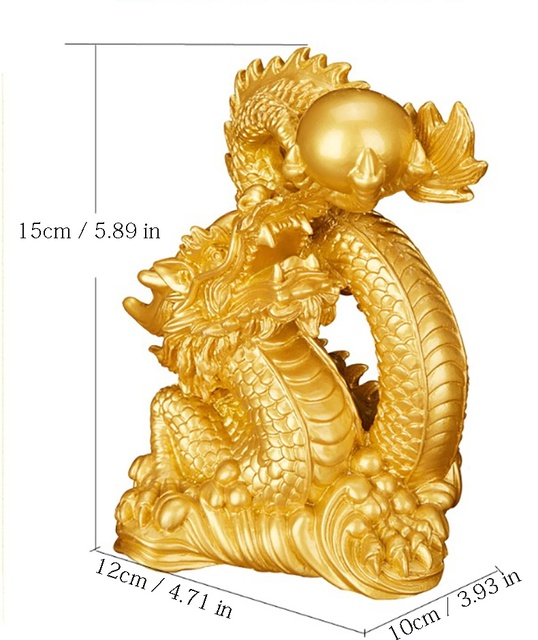 Rzeźba statua smoka przynoszącego szczęście, ozdoba dekoracyjna w stylu chińskim, złoty kolor i antyczna miedź - Wianko - 1
