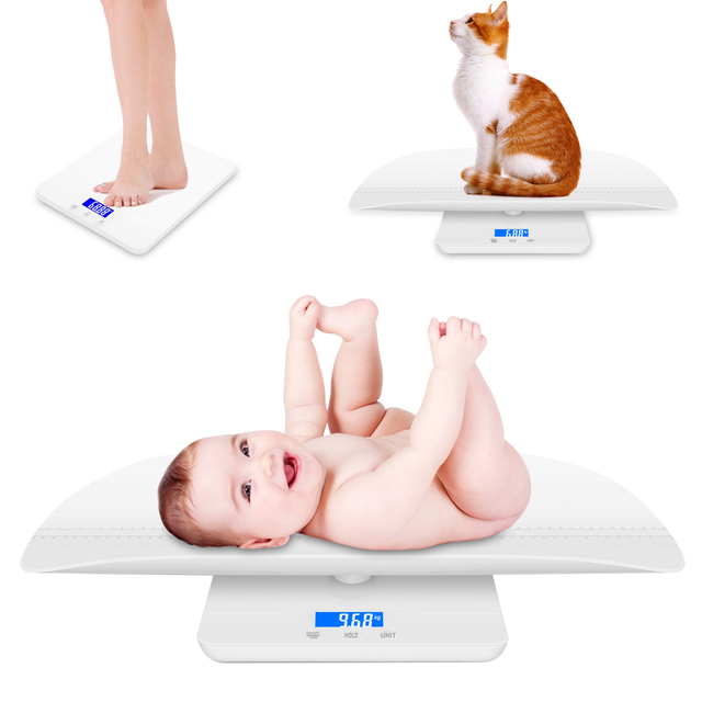 Wielofunkcyjna skala łazienkowa dla niemowląt i zwierząt z funkcją Hold, niebieskie podświetlenie LED, 100 kg waga, 60 cm długość tacy - Wianko - 7