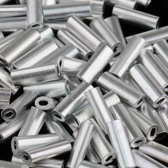 Zestaw 200 sztuk aluminiowych baryłek zaciskanych rękawów na wysokowytrzymały drut wędkarski 2 rozmiary - odporny na korozję, trwały materiał - Wianko - 1
