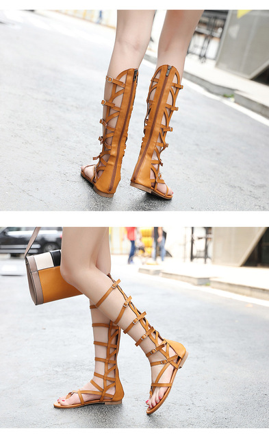 Damskie romantyczne sandały gladiatorki z wysokimi kolanami i ozdobnym zamkiem, stylowe vintage dla kobiet - Wianko - 5