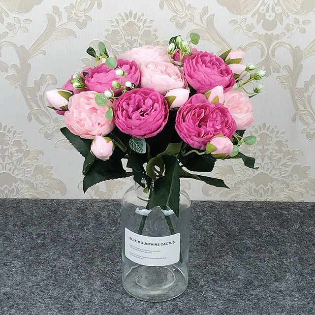 Bukiet 5 głów sztucznych róż DIY dekoracja ślubna do domu, biurka i balkonu - Wianko - 4