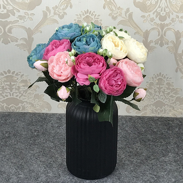 Bukiet 5 głów sztucznych róż DIY dekoracja ślubna do domu, biurka i balkonu - Wianko - 5