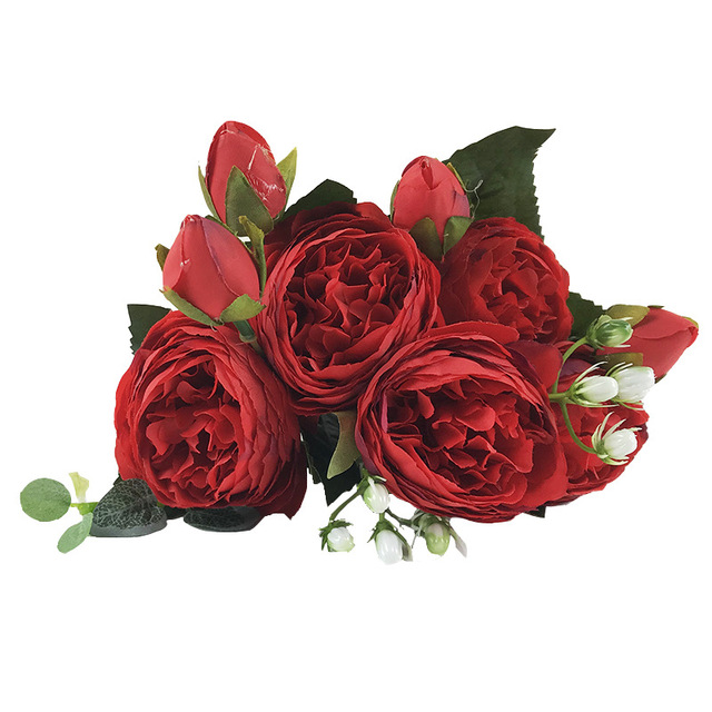 Bukiet 5 głów sztucznych róż DIY dekoracja ślubna do domu, biurka i balkonu - Wianko - 9